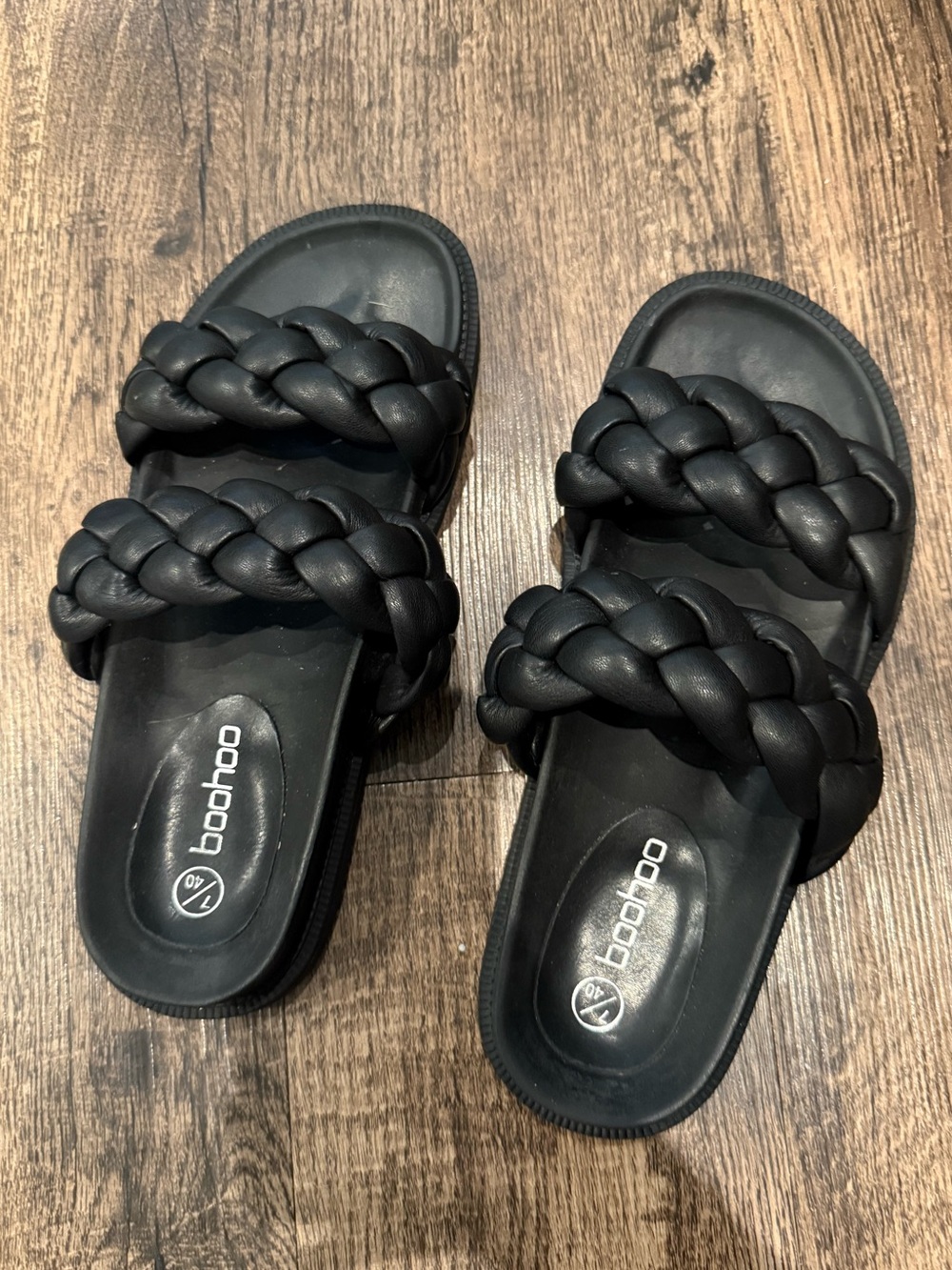 Boohoo Black Braided Slides
